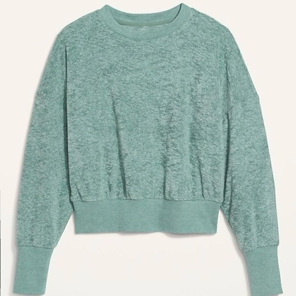 Old Navy Green Terry Crewneck Cropped Sweater Medium